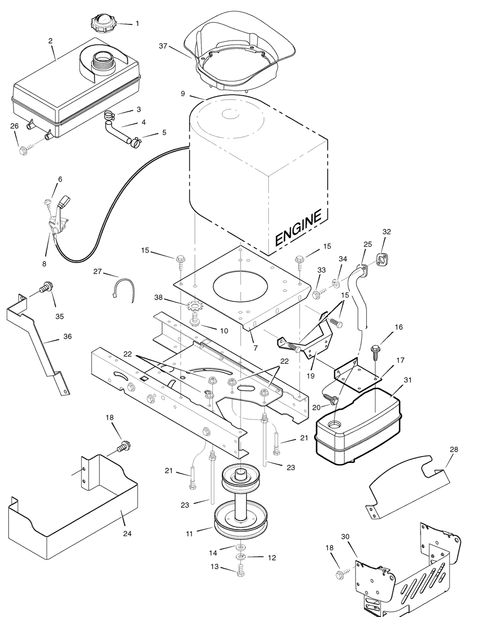 Engine Mount Diagram and Parts List for 7800319-385048X151 2008 Briggs and Stratton Lawn Tractor